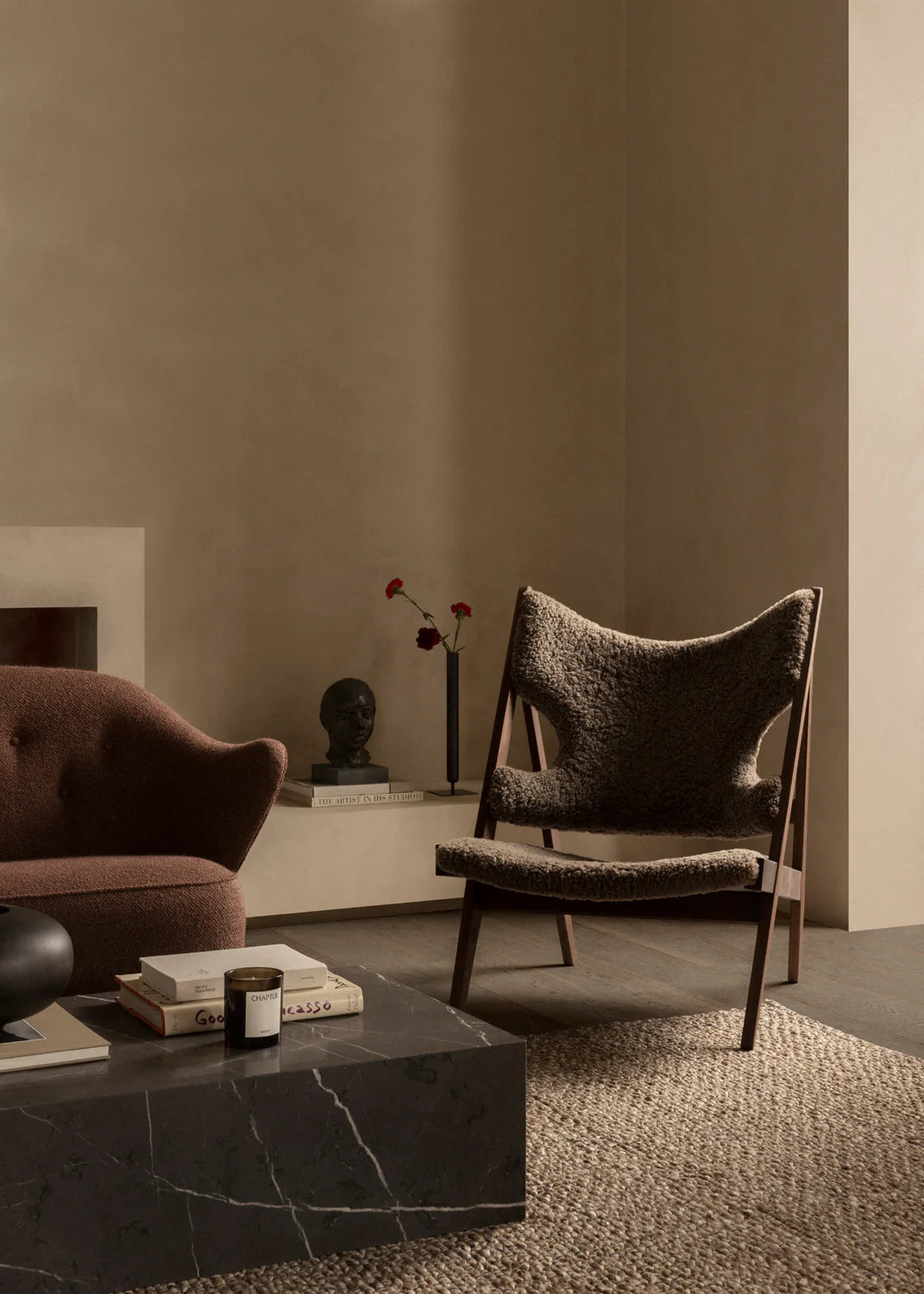 Audo Copenhagen, Knitting-Lounge-Sessel, Schaffell
