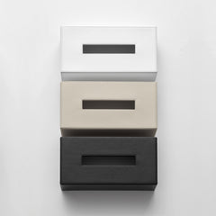 Decor Walther Kosmetiktuchboxen aus der Serie BROWNIE in Weiss, Sand, Schwarz.