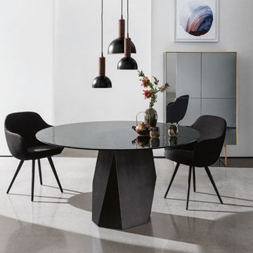 Sovet Tisch Deod mit Tischplatte in Schwarz aus Keramik und Sockel aus Metall in Schwarz