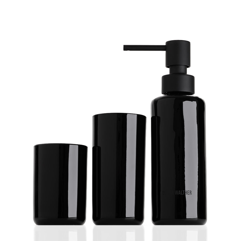 Decor Walther Glas Set POP UP in Schwarz bestehend aus Zahnbürstenhalter, Mundglas und Seifenspender