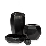 Guaxs Vasen, Schalen, Teelichter Cubistic in Schwarz. Von Mund geblasen. 